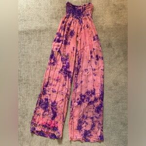 One Size Gypsy Soul Design Silk Tie Dye Wide Leg Pants